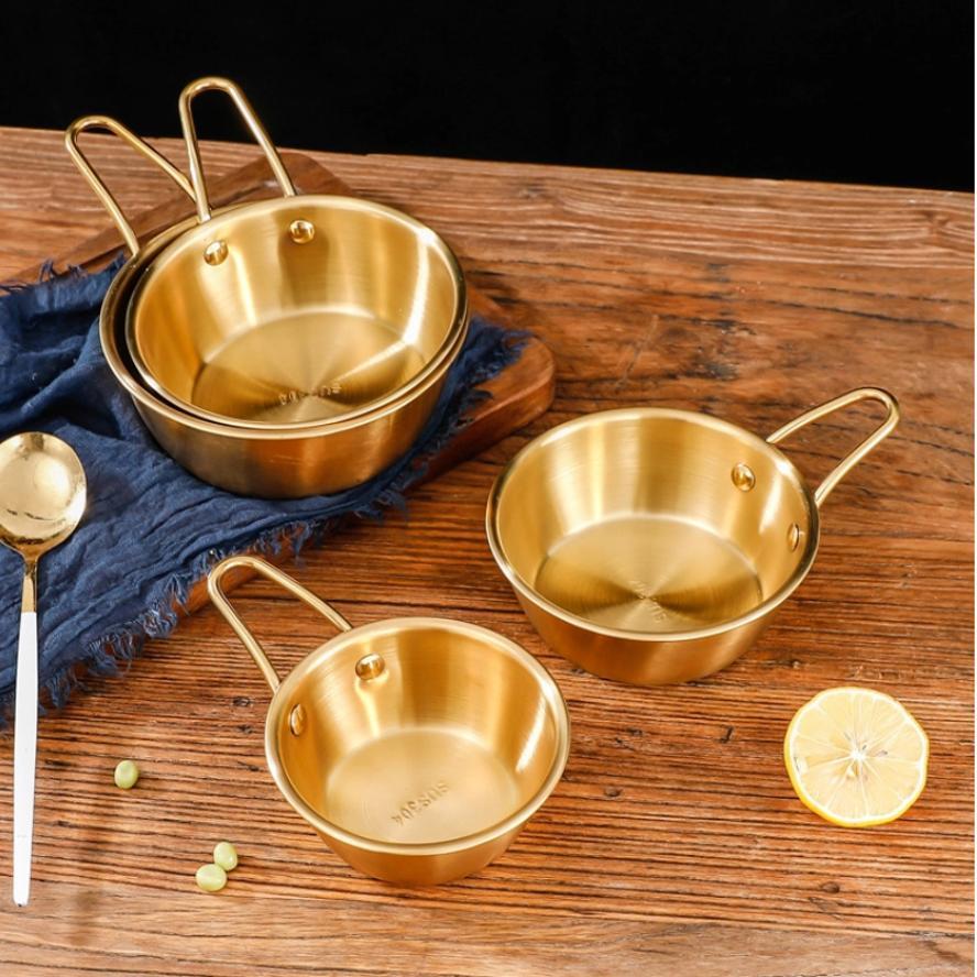 New Small Round Bowl With Handle Thickened Korean Rice Wine Bowl Restaurants Circular Barbecue Seasoning Stainless Steel Bowl