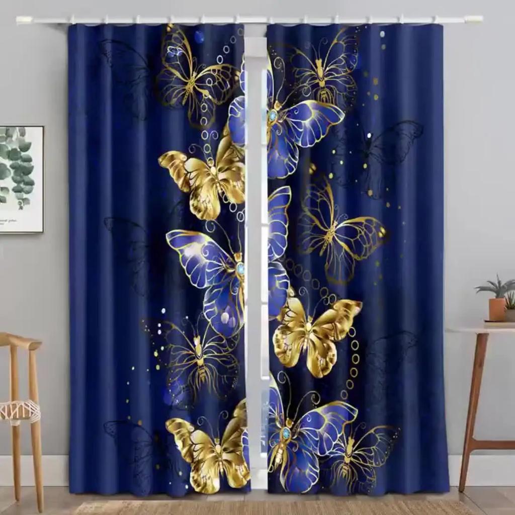 Golden Blue Butterfly Curtains Elegant Purple High Blackout Curtains Fashion New Style