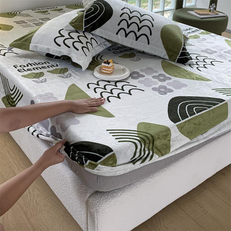 New A-class Milk Fleece Bed Sheet Thickened Warm Mink Fleece Mattress Cover Fully Wrapped