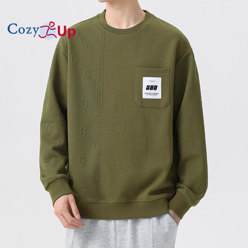 Cozy Up Herren-Sweatshirt mit Rundhalsausschnitt, einfarbig, geometrische Struktur, langärmelig, lässiges Pullover-Shirt