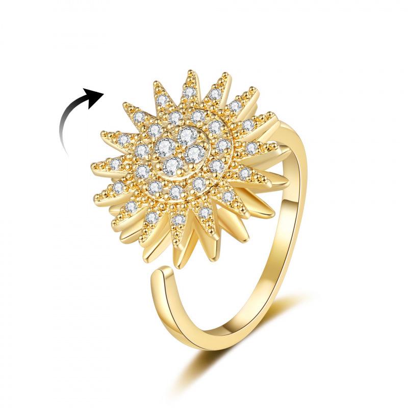 Sunflower Daisy Rotating Open Ring - Women's Decompression Jewelry in Trendy Style