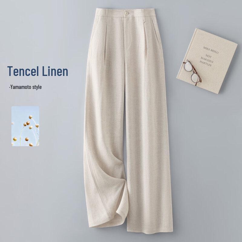 IHIMI Women s Breathable Linen Lyocell Straight-Leg Casual Pants S