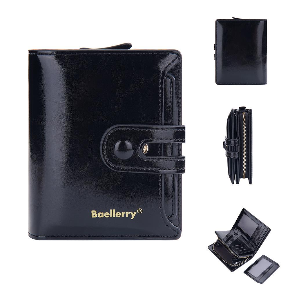 

Женский кошелек Baellerry из кожи с масляной восковой пропиткой – Короткий, Много отделений для карт, Пряжка, Отделение для монет на молнии чёрный