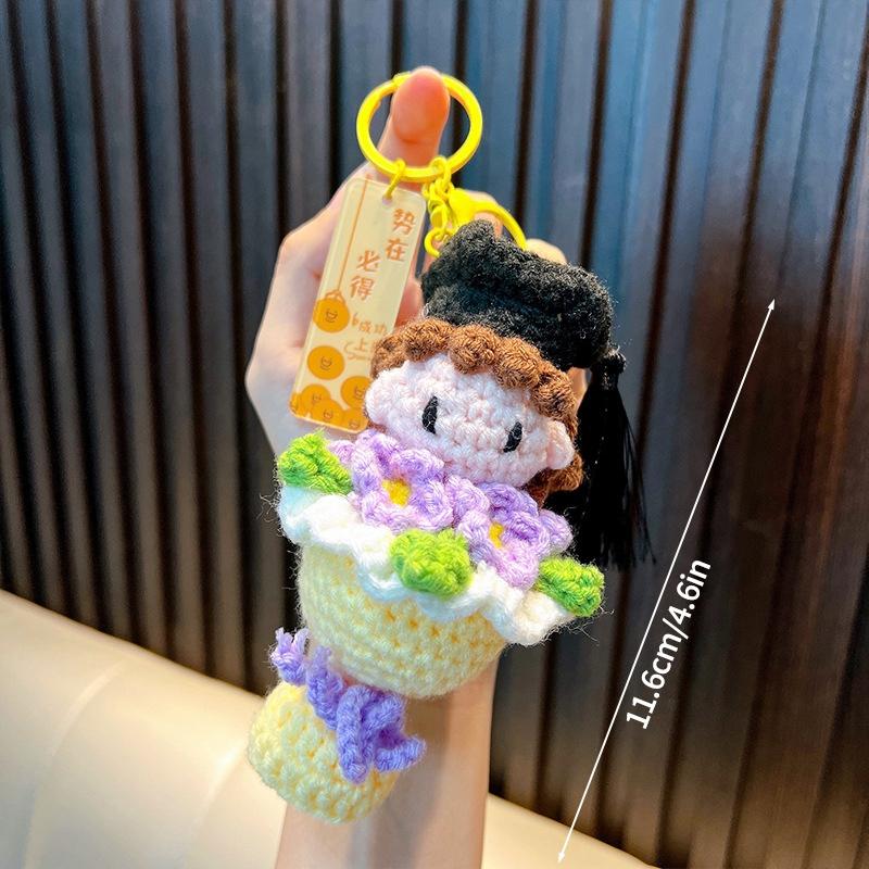 Crochet Doctor Hat Keychain Graduation Gifts Handmade Crochet Keychains Hook Woven Pendant for Backpack Bag Accessories