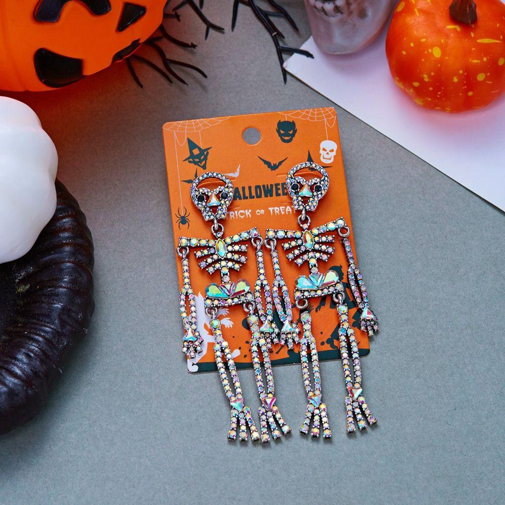 Crystal Pumpkin Ear Studs Zircon Long Tassel Drop Earrings Punk Halloween Skull Earrings  Party