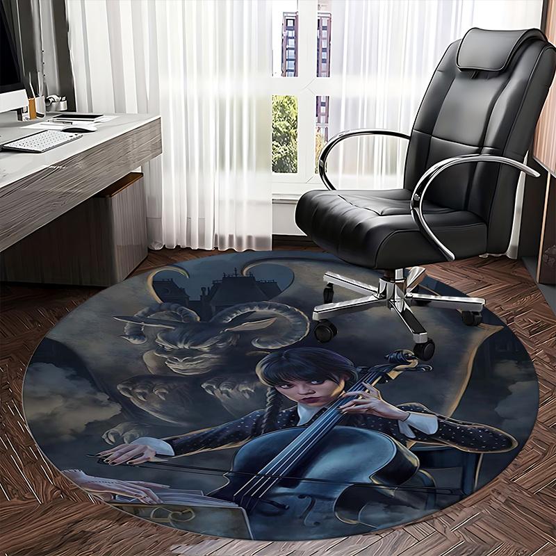 The Addams Family,Gothic Devil Chair Mat Round Rug Office Carpet, Machine Washable, Non Slip, Suitable for Living Rooms, Bedrooms