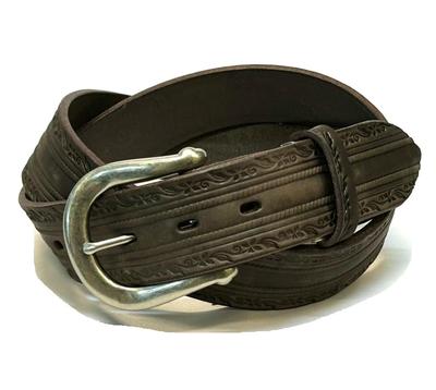 (Tochigi Leather) Tochigi Leather Belt for Men, Genuine Leather, Cowhide, Vegetable-Tanned Leather, Floral Pattern, Made with Tochigi Leather Co.,