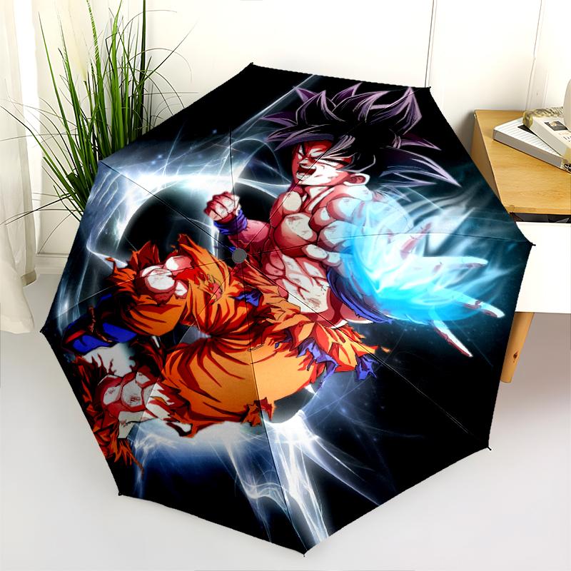 Personaggio dei cartoni animati pattern Goku, ombrello pieghevole automatico, design portatile e pieghevole, 8 stecche, un regalo di Natale o di compleanno.