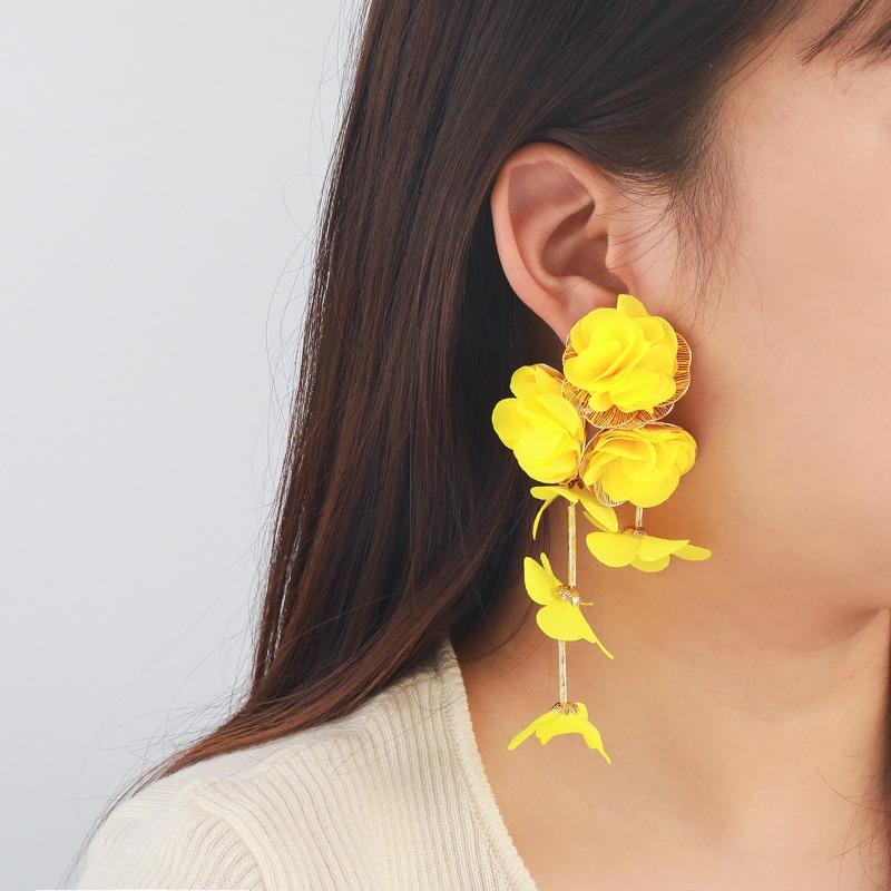 Draweye Chiffon Flowers Earrings for Women Beach Style Summer Hyperbole Vintage Jewelry Elegant Sweet Pendientes Mujer