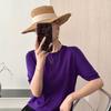 Damen Pullover 100% Wolle Gestrickt - Maschinenwaschbar, Rundhalsausschnitt, Kurzarm, Einfarbig