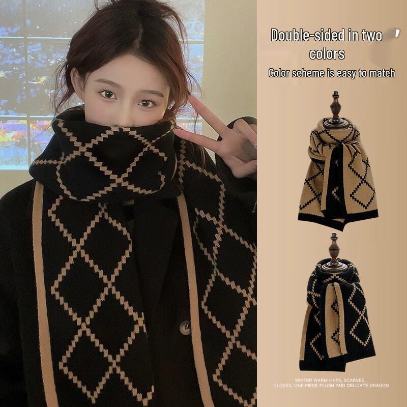 LISM Women's Warm Thick Plaid Knitted Scarf