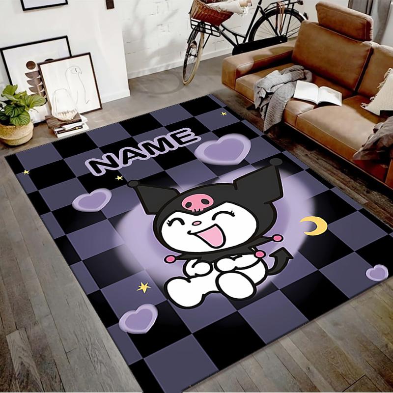 Custom Kuromi Mat Personalized Name, Polyester Washable Indoor Entryway Rug, Gift for Christmas, Easter, Thanksgiving Day