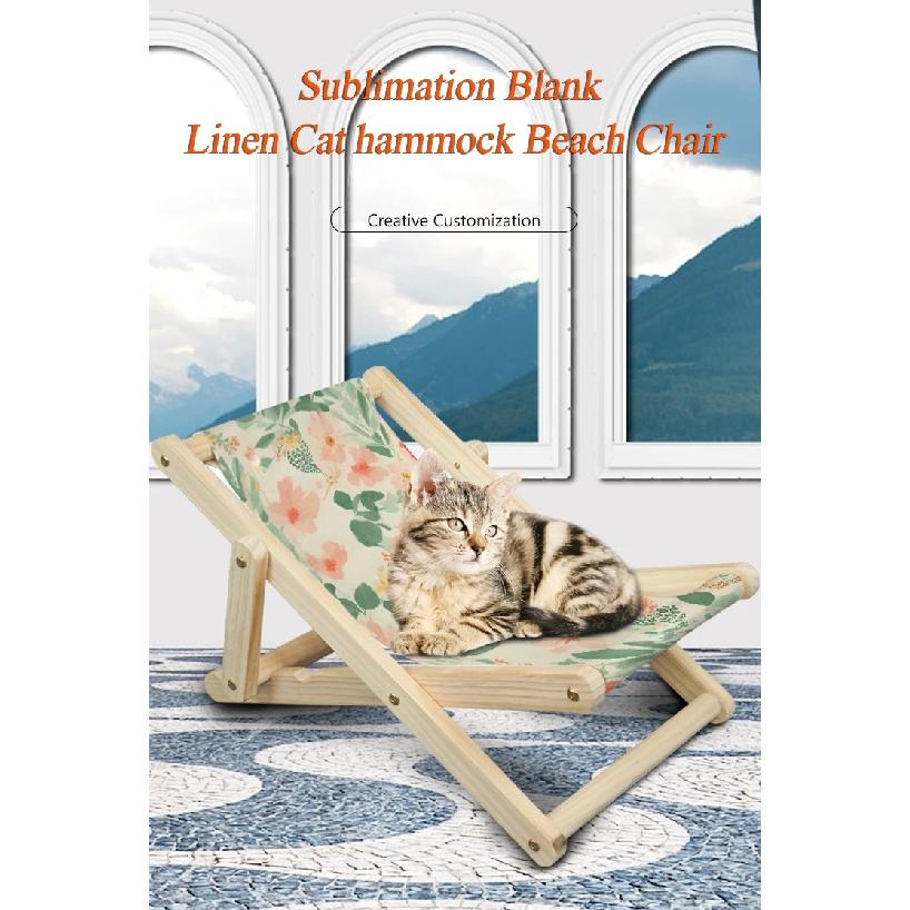 New Arrival Sublimation Blank Linen Cat Hammock Beach Chair Cat Furniture Original Cozy Cat Lounger