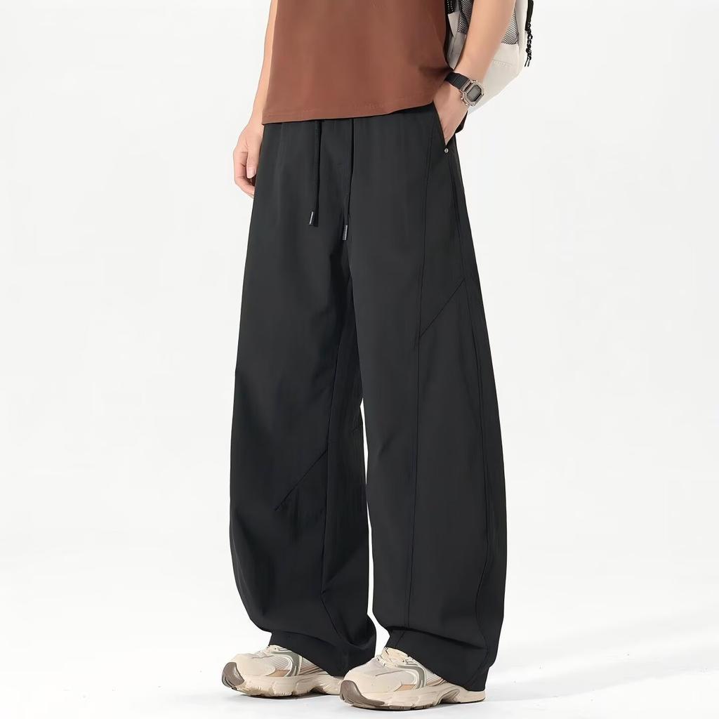 Summer loose splicing sports men's sweatpants solid color drape straight wide-leg pants men's casual pants