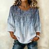 Blusa da Donna Casual Patchwork Stampata Girocollo Manica a Tre Quarti Lino Cotone Leggera Vestibilità Larga Top per l'Uso Quotidiano