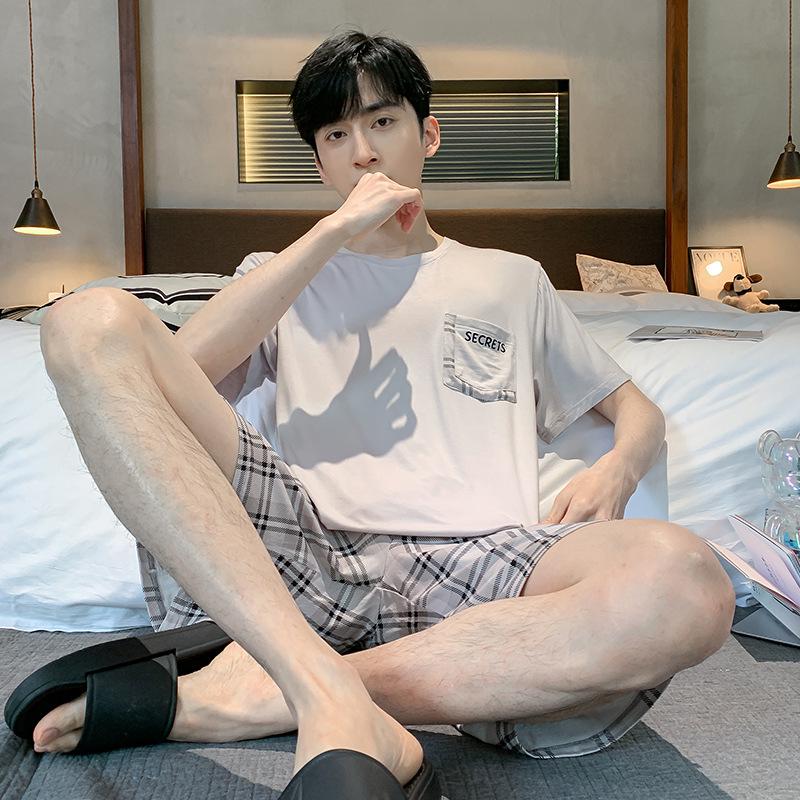Men's Summer Modal Pajama Set: Korean Style Short-Sleeved Top and Shorts for Teens and College Students