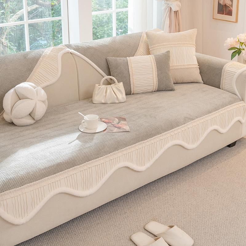 

Special-Shaped Sofa Cushion New Autumn And Winter Thickened Plush Non-Slip Seat Cushion One-Piece Straight Leather Sofa Cover 90*90cm