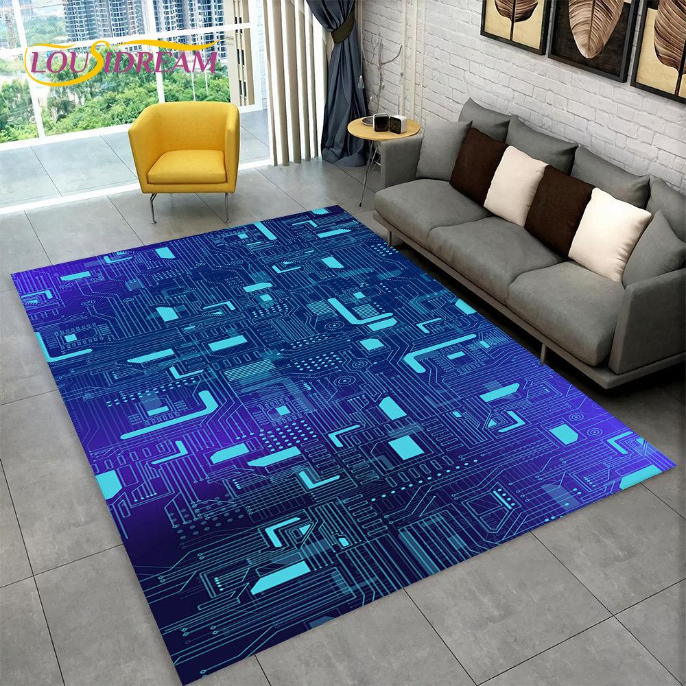 3D Chip Circuit Board Area Rug,Carpet Rug for Home Living Room Bedroom Sofa Play Room Doormat Decor,Kid Game Non-slip Floor Mat