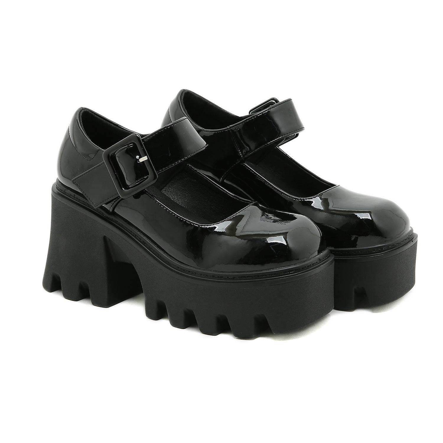 

9.5cm Japanese Style Platform Lolita Shoes for Women Chunky Heels Vintage Soft Sister Girls Shoes School Heeled Mary Janes 40