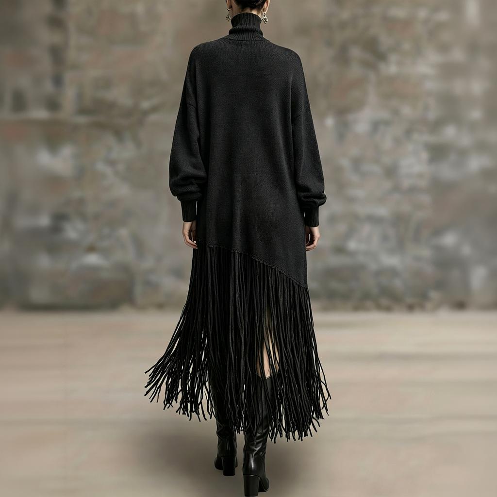 Women's Color Long Dress with High Neck for Party Evening Wear