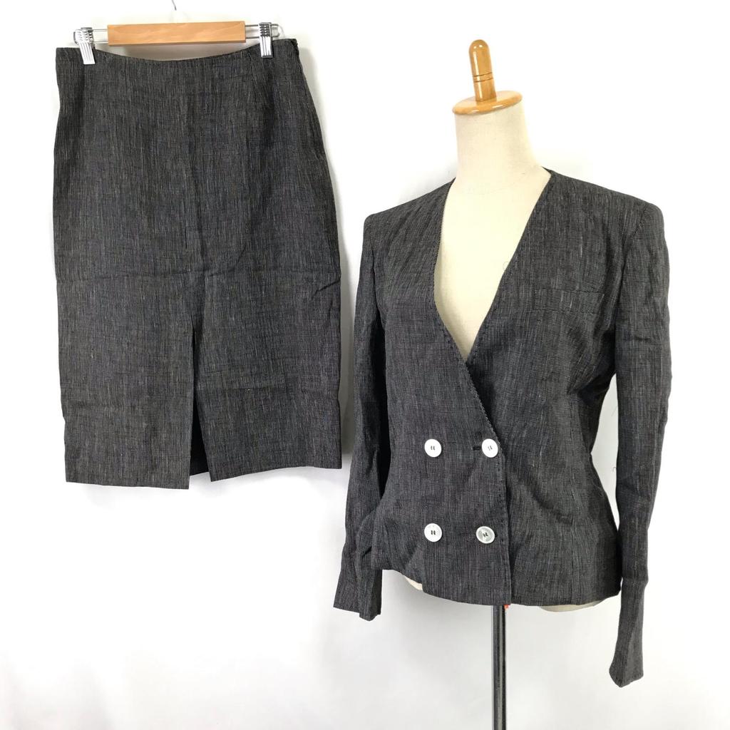 MAX MARA Linen Slit Skirt Set [Italy/Women L-XL/Gray] Jacket Skirt(USED)