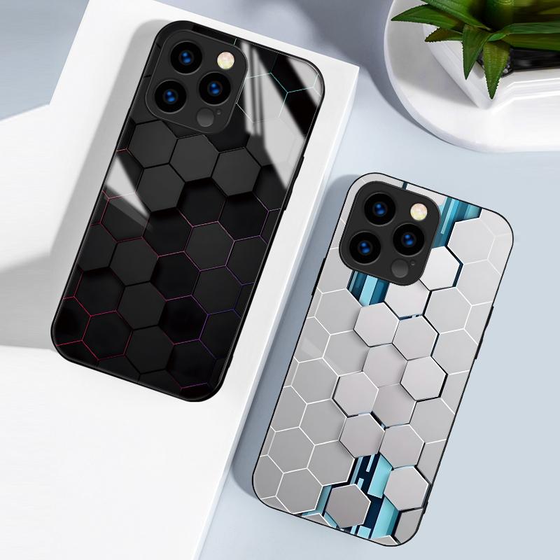 Obudowa z hartowanego szkła Sześciokątny wzór plastra miodu Drukowana osłona ochronna Miękka obudowa TPU Shell dla Xiaomi Redmi