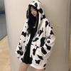 Femei Toamnă Coreean Palton cu Glugă Imprimeu Vacă Negru Alb Hanorac Sweatshirt Mânecă Lungă Larg Topuri Harajuku
