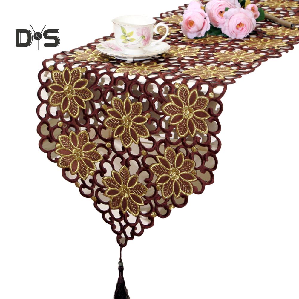 KPOP Flower Brodered Dining Soffbordslöpare Placestable Cover Heminredning