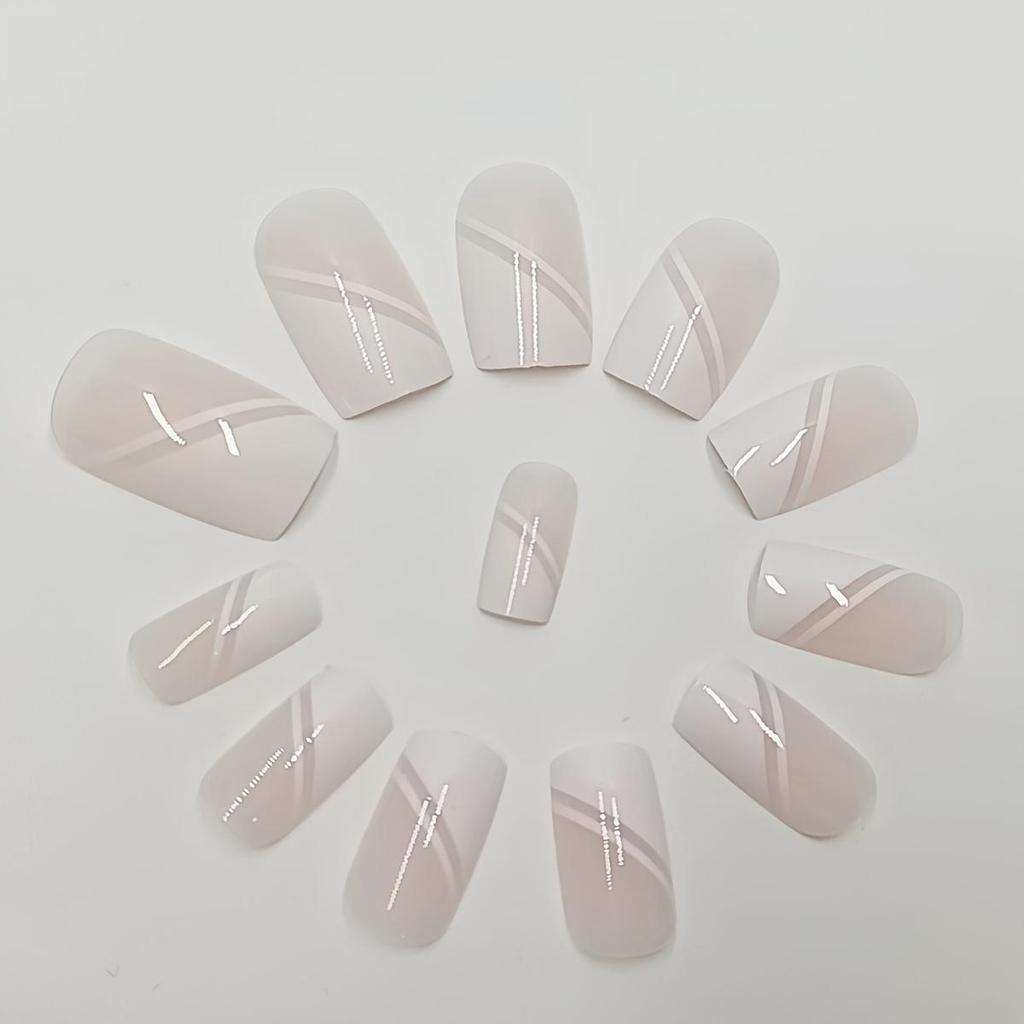 24-częściowy zestaw do nakładania paznokci Glamorous White Square Press-On Nails z błyszczącymi kryształkami, pilnikiem do paznokci Jelly Glue - średniej długości francuskie końcówki, zestaw sztucznych paznokci dla kobiet