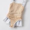 Marie Claire One-Piece Swimsuit with Small Floral Print and Ruffled Shoulders, Off-White, 125702, Girls