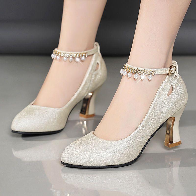 Pointed Toe Rhinestones Woman Pumps Spring and Autumn High Heels Pearl Shoe Vintage On Sale Daily 2025 Luxury  Shoes for Women