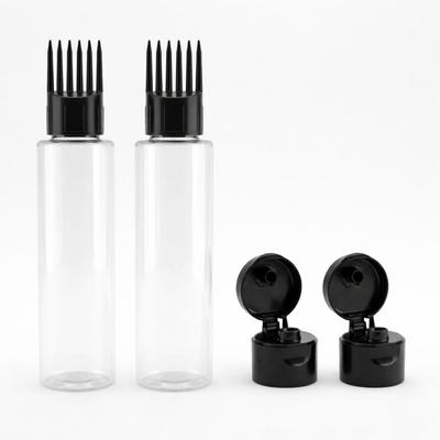 Hian Haarpflegeöl-Applikatorflasche mit Kammaufsatz und zwei Klappverschlüssen | 100 ml, 2er-Pack (Schwarz) | Transparenter nachfüllbarer Kunststoff | Wurzelpflege & sauberes Sc