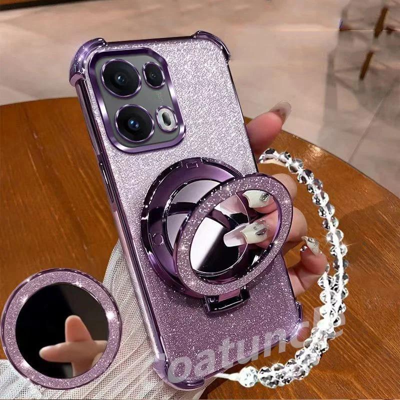 Glitter Magnetic Mirror Stand bracelet Holder Case For Samsung Galaxy A56 A36 A26 A16 A06 S25 S24 Ultra Plus Shockproof Cover