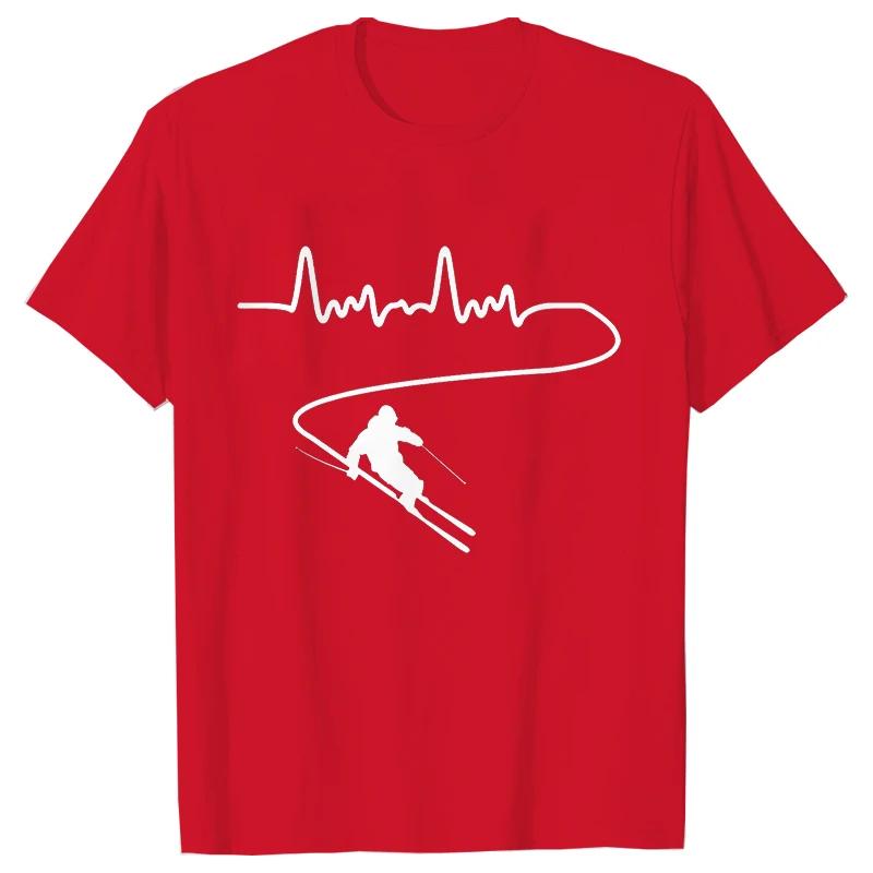 Men's Clothing Ski Skiing Heartbeat Snowboard Shirts Fashion Graphic Short Sleeve Tee O-Neck Harajuku Men Oversized T-shirt