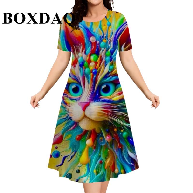 

Women Dresses Fashion Plus Size Summer Flower 3D Print Short Sleeve Dress Casual Tie Dye Loose A-Line Dress Streetwear 6XL