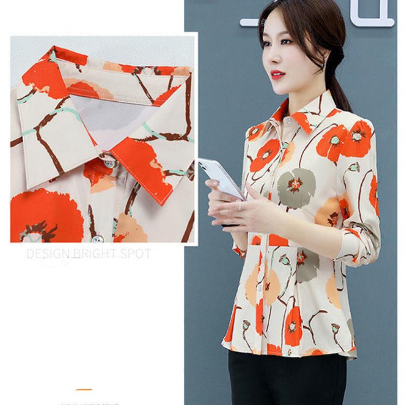 Summer Button Shirt Pleated Edge Chiffon Shirt Casual Printing T-shirt Thin Shirt for Middle-aged and Elderly Women