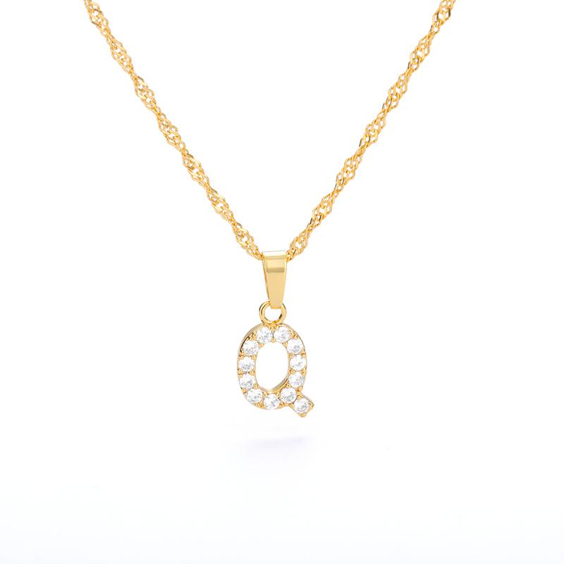 Cubic Zirconia Initial Letter Pendant Necklaces For Women Stainless Steel Gold Color Chain Alphabet Chokers Jewelry Accessories