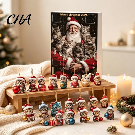 Backpack Charm Accessory Cat Advent Calendar, 24 Days Christmas Countdown Cute 2D Kitten Holiday 2026 Gift Box Ornaments for Party Tree Decor,
