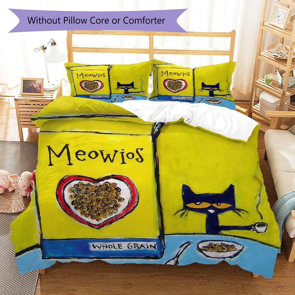 Pete Cat Dream Bedding Quilt Set Quilt Cover Pillowcase Home Decoration Birthday Gift (1 * duvet cover + 2 * pillowcase, without core)