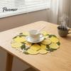 Tabletop Scratch Protector Pads Lemon Lace Placemat, Clear Embroidery Style Table Mat with Citrus Fruit Decorative Dining Placemats Leaf Design,
