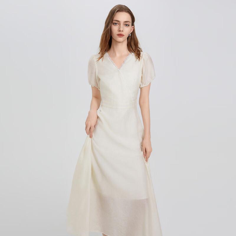 SheTu Embroidered V-Neck Short-Sleeve Midi Dress