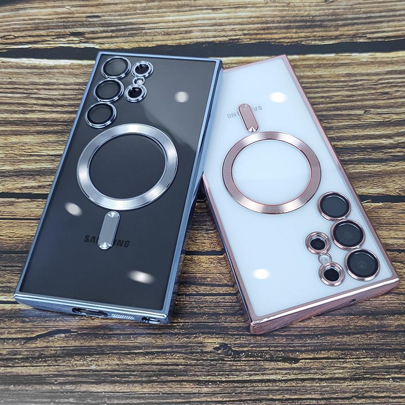 Plating Transparent For Magsafe For Samsung Galaxy S21 S22 S23 S24 Ultra Plus Case Magnetic Wireless Charging Silicone Cover