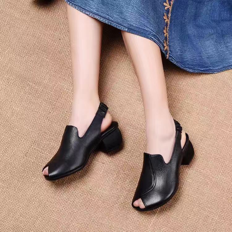 

Сандалии Fishbill с открытым носком, женские, летние, универсальные, на толстом каблуке, с боков, пустая верхняя одежда, смешанная с высокими каблуками 35 чёрный