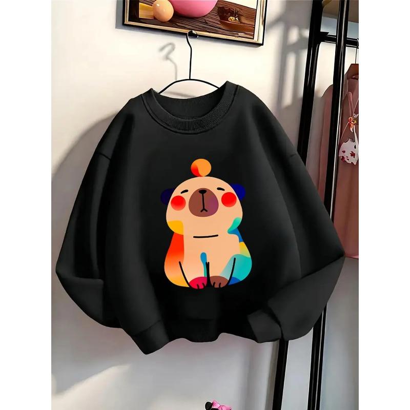 Kids Crewneck Sweatshirt, Gradient Colorful Animal Graphic Print, Spring Autumn Casual Sport Tops