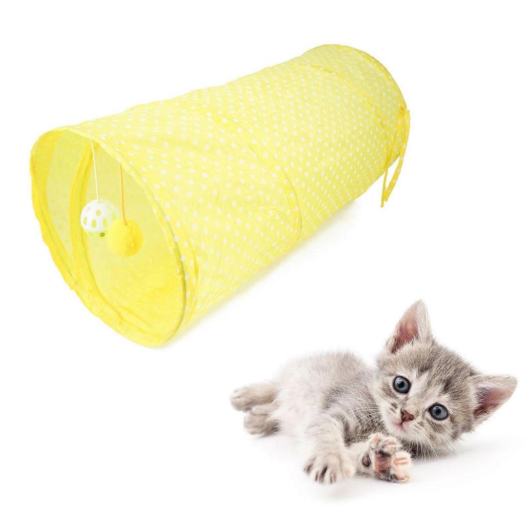 SCSYV Cat Tunnel Toy Collapsible Interactive Safe Dot Pattern Hideout Kitten Tube Toy for Puppy Yellow