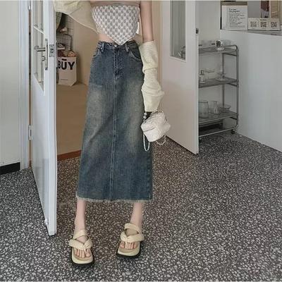 High Waist Elastic Denim A-Line Skirt - Women's Mid-Length Slim Fit Wrap Skirt for Summer