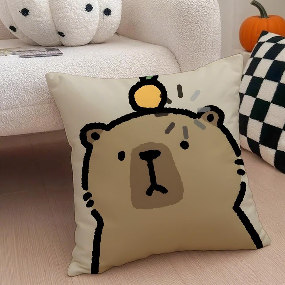 Cute Animal Cartoon Companion Capybara Cushion Cover Throw Pillow Cover Hidden Button Durable Polyester Chair Cushion