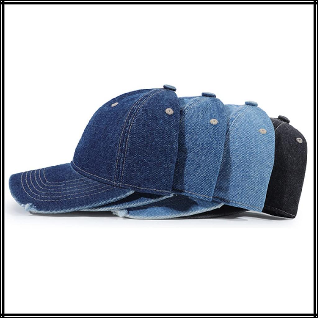 Plain CA486 [White Fang] Cap, Denim, Distressed, Hat, Casual, Cool, Brim, Men's, Women's, (Blue)