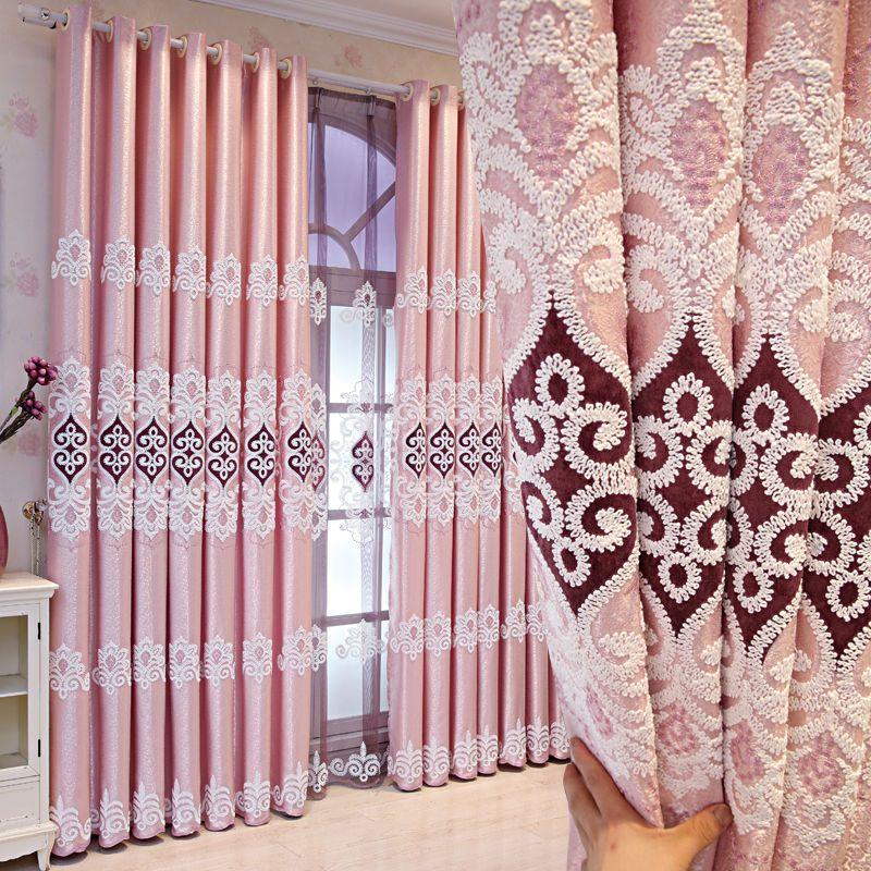 Europeisk stil broderade gardiner vardagsrum balkong solskydd genomskinliga gardiner hängda färdiga mörkläggningsdörrgardin