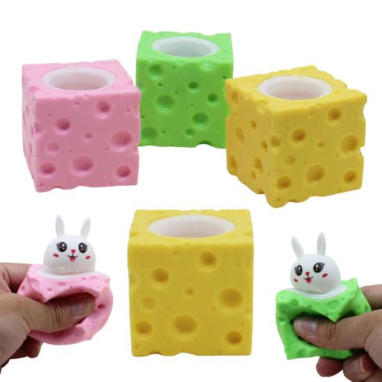 Bunny Cheese Squeeze Toy Stress Relief Rabbit Cup Cheese Fidget Toy Slow Rising Relaxation Stress Ball Simulated Cheese Sensory Toy